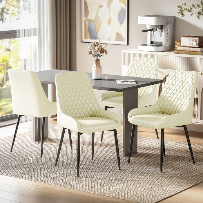 HOMCOM Dining Chairs Set of 4, Kitchen Chairs with Steel Legs, Cream White