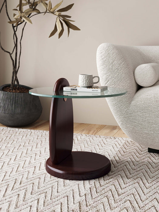 Artesia Modern Glam Glass Top Wood End Table in Walnut