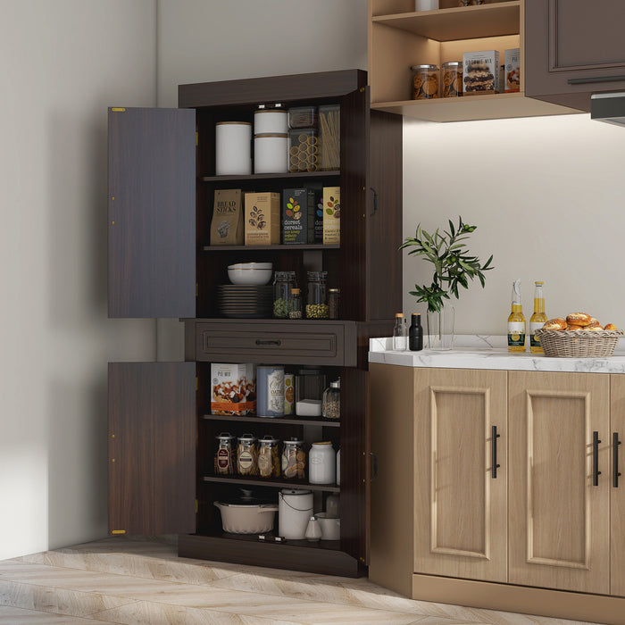 HOMCOM 71\" Freestanding Kitchen Pantry with 4 Doors and Cabinet, Coffee