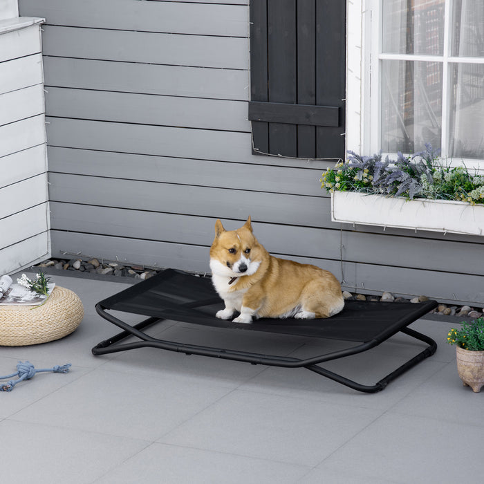 Pawhut 47.5\" Elevated Foldable Cool Dog Bed For Medium Dog, Indoor Outdoor Raised Pet Cot With Breathable Mesh, Black
