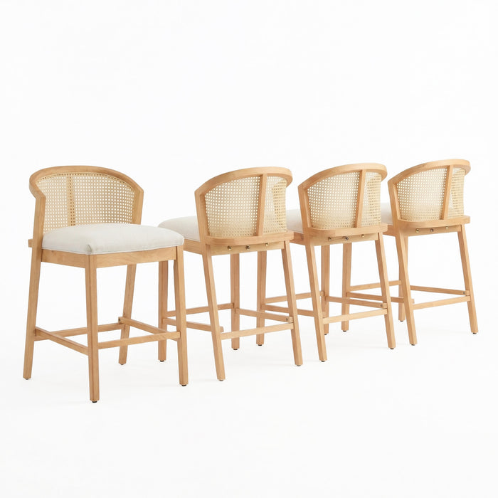 Tatti Rubber Wood Counter Stools with Cane Back Set of 4,Beige