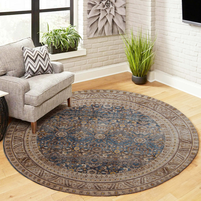 Gianna Traditional 5'0\" x 5'0\" Area Rug in Blue Indoor Area Rug