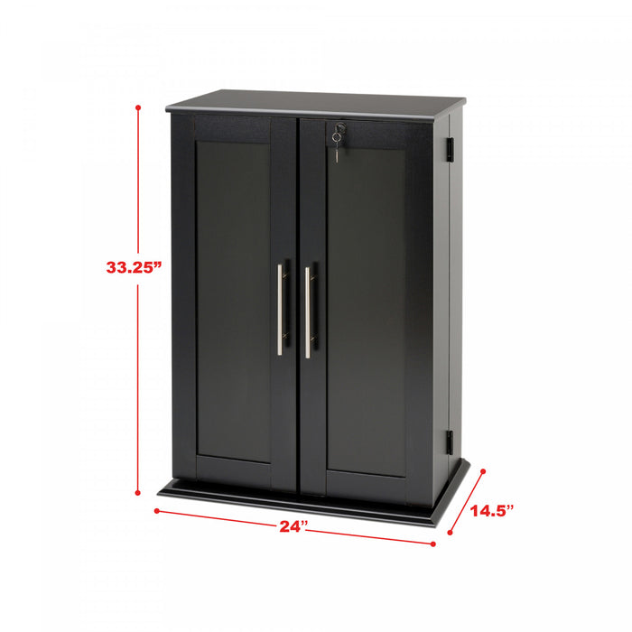 Locking Media Storage Cabinet with Shaker Doors - Black