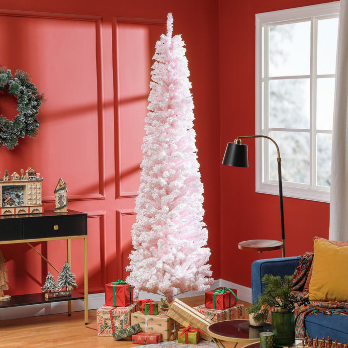 Homcom Snow Flocked Pencil Christmas Tree Slim Artificial Christmas Tree