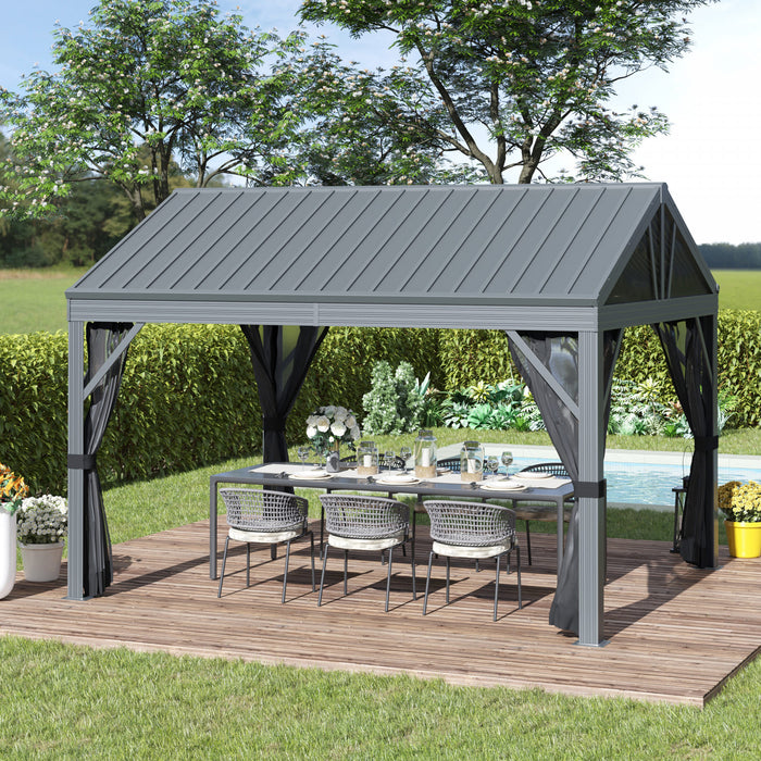 Outsunny 10' X 12' Hardtop Gazebo Canopy With Galvanized Steel Roof, Aluminum Frame, Permanent Pavilion Outdoor Gazebo With Netting For Patio, Garden, Backyard, Lawn, Deck, Lawn