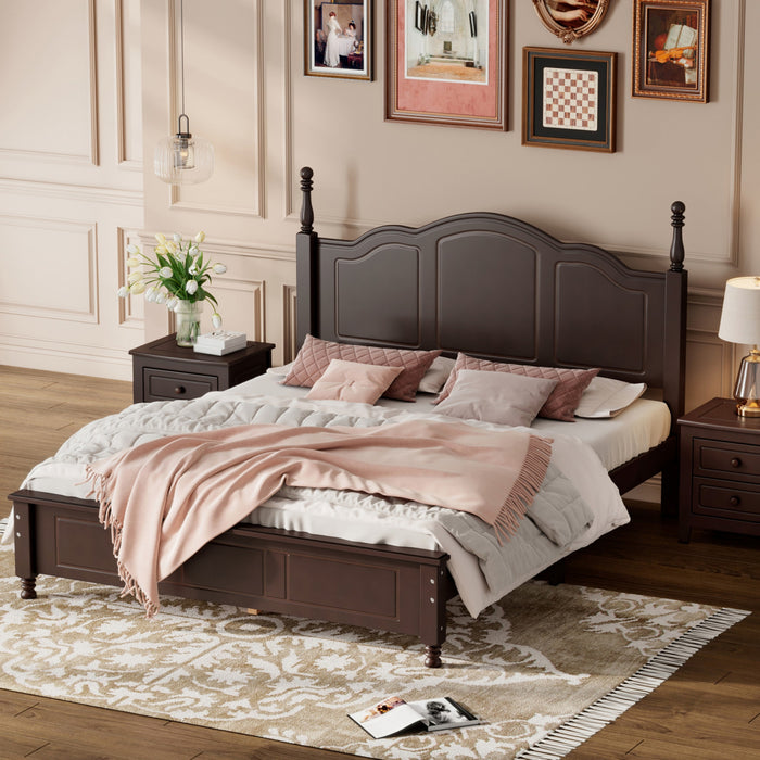 Jessie Retro Style Platform Bed with Wooden Slat Support,Queen Size, Walnut Queen Bed