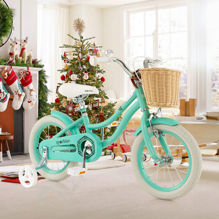 Prorider 14\" Kid's Bike With Training Wheels Adjustable Handlebar Seat Handbrake Green