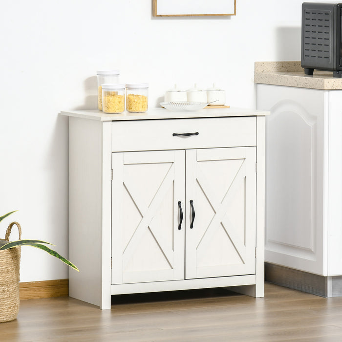 HOMCOM Farmhouse Sideboard, Buffet Cabinet with Barn Door, Distressed White
