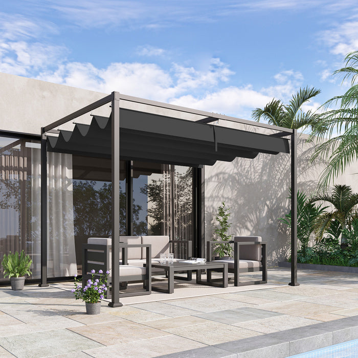 Outsunny 10' X7' Patio Pergola With Retractable Canopy, Outdoor Sun Shelter, Yard Shade, Black