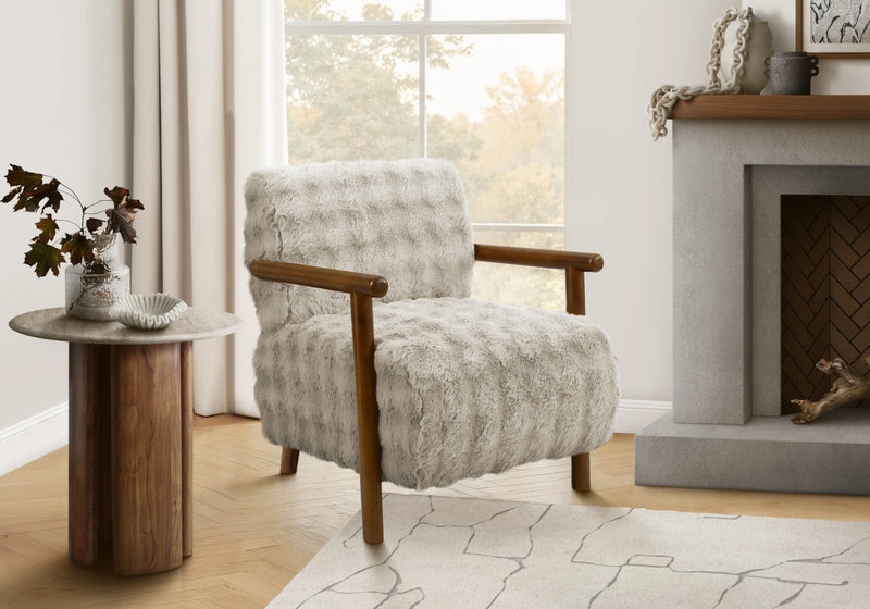 Monarch Specialties - Accent Chair, 31\"H, Upholstered, Living Room, Bedroom, Grey Fabric, Brown Walnut Wood