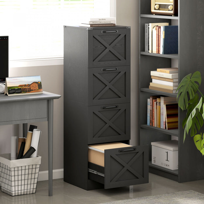 HOMCOM 4 Drawer File Cabinet, Filing Cabinet Fits Letter/A4 Size, Black