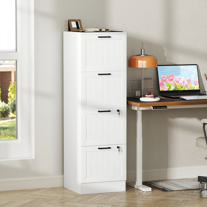 HOMCOM 4 Drawer File Cabinet with Lock Filing Cabinet for A4 Letter White