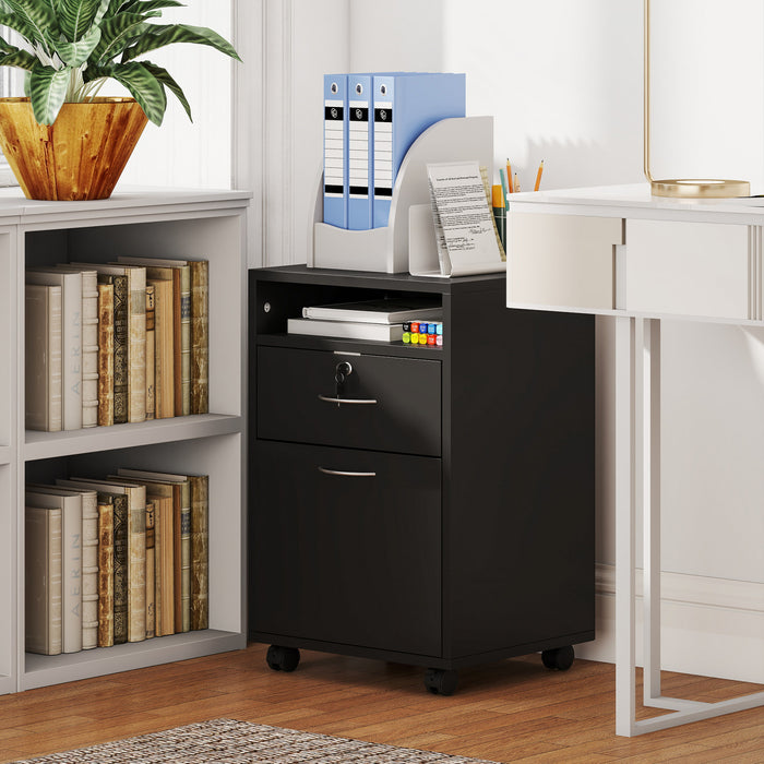 HOMCOM Vertical Filing Cabinet with Drawer Wheels, File Cabinet, Black