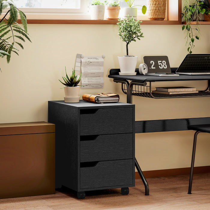HOMCOM 3-Drawer Filing Cabinet with Wheels, Mobile File Cabinet, Black
