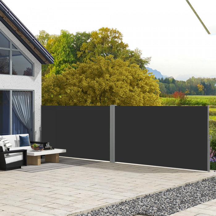 Outsunny Double Retractable Side Awning 236\" X 63\" Patio Screen Black