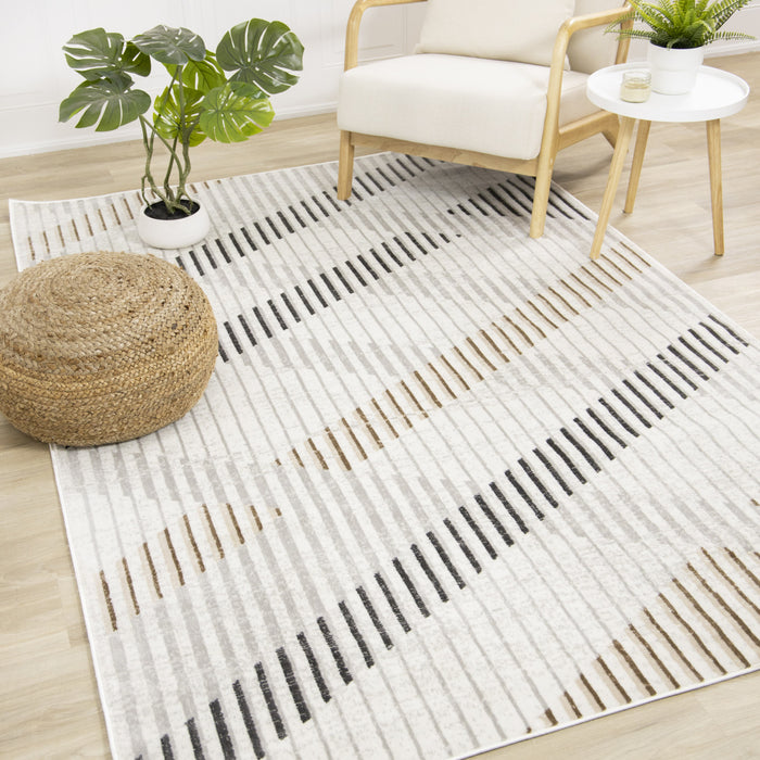 Washable Multi-Coloured Basketweave Lines Area Rug - 7'10\" x 10'6\"