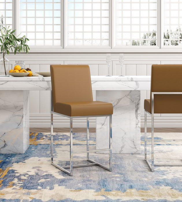 Element Modern Metal Upholstered Counter Stool in Camel - Set of 2