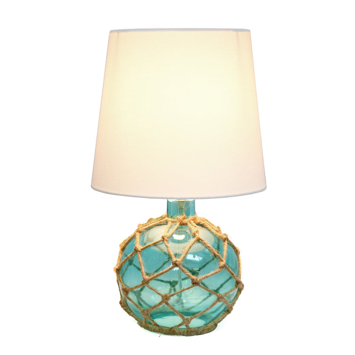 Marelle Netted Jute & Glass Table Lamp, Teal, 14.75\"H
