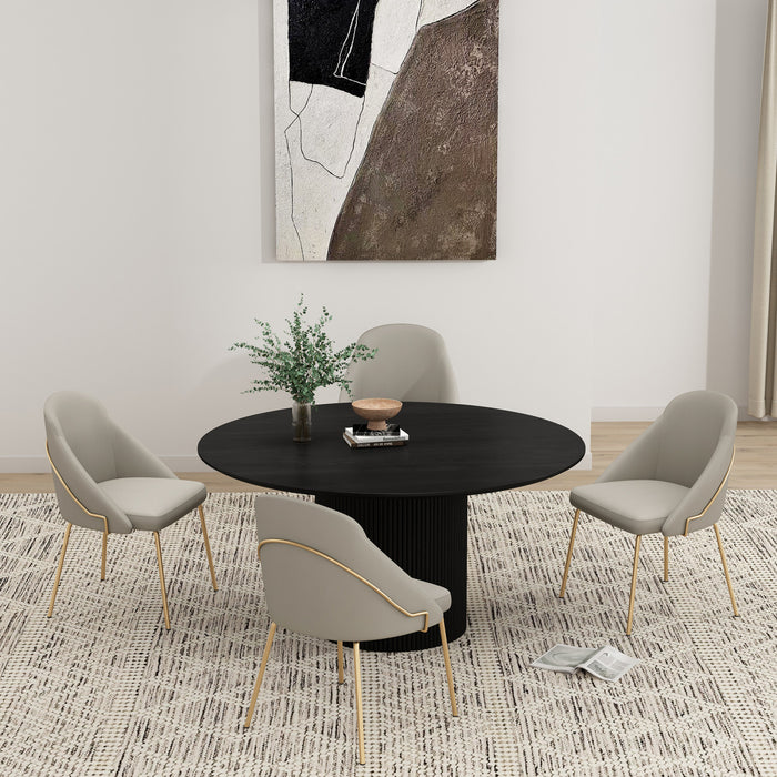 Gracie Modern Vegan Leather Metal Dining Chair in Stone Gray and Gold - Set of 4