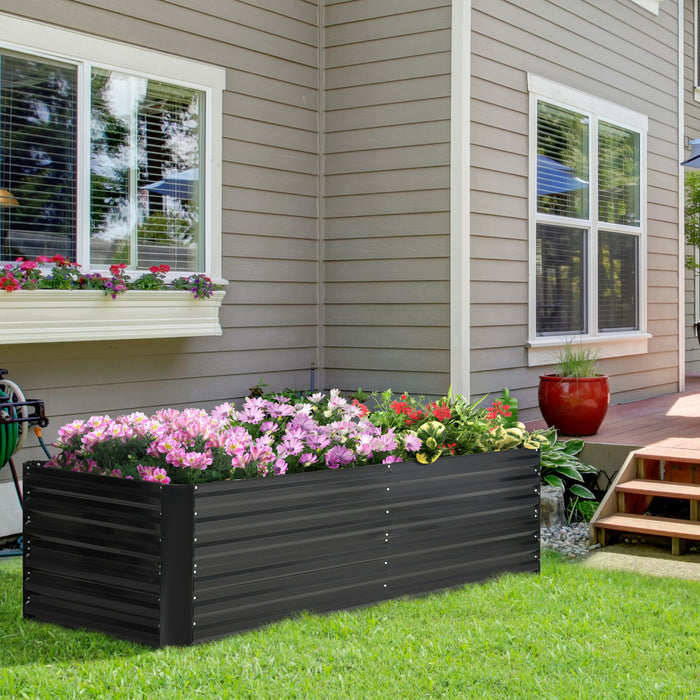 Outsunny Raised Garden Bed, 71\" X 35\" X 23\" Galvanized Steel Planters For Outdoor Plants With Multi-reinforced Rods For Vegetables, Flowers And Herbs, Black