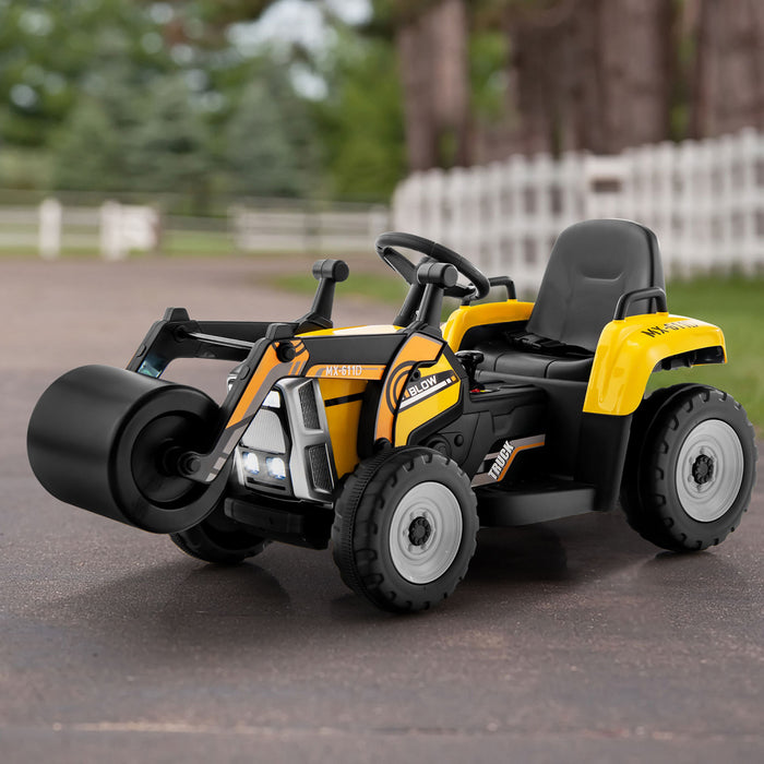 Costway Kids Ride On Road Roller 12v Electric Tractor Remote W/ Music & Led Light Yellow