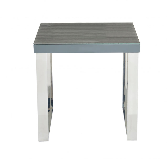 Sylph End Table, Faux Wood & Stainless Steel