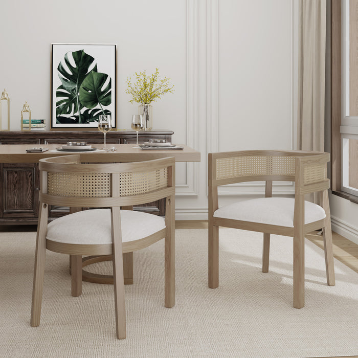 Lance Dining Chairs Set Of 2 With Rattan Back And U-shaped Seat - Natural Ash