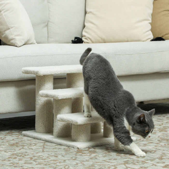 Pawhut 3-step Multi-level Carpeted Cat Scratching Post Pet Stairs, Light Brown