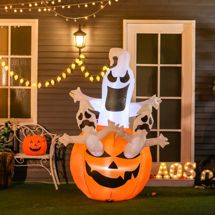 Homcom 6ft Halloween Inflatable Pumpkin Jack-o-lantern Ghosts For Garden