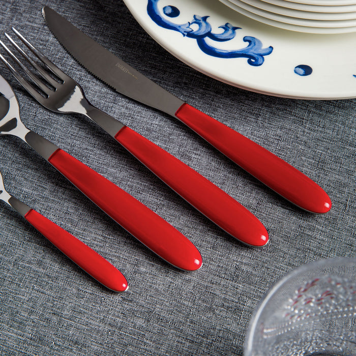 Arimi Nilu Italian Stainless Steel 24 Piece Flatware Set - Service For 6 - Red Handle