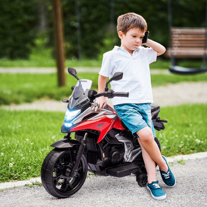 Qaba Honda Licensed 12v Electric Motorcycle, Battery Powered Ride-On Ride On Motorbike For Kids With Headlights Music Training Wheels, For 3-6 Years, Red