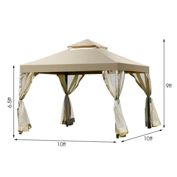Costway 2-tier 10'x10' Gazebo Canopy Shelter Awning Tent Patio Garden Screw-free Structure Brown