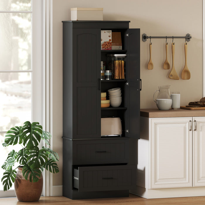 HOMCOM Tall Pantry Cabinet, 67\" Farmhouse Kitchen Storage Cabinet, Black