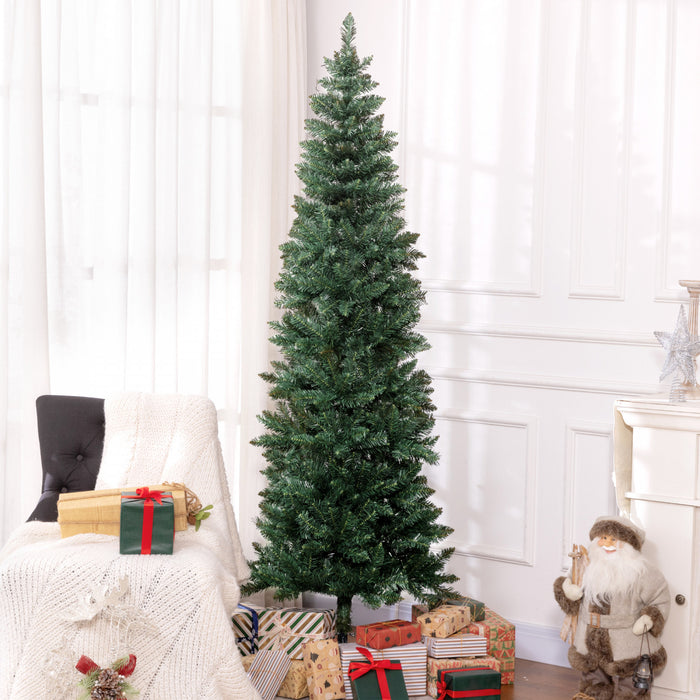 Homcom 7ft Tall Pencil Artificial Christmas Tree With Steel Base, Green