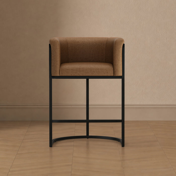 Cosmopolitan Mid-Century Modern Metal Upholstered Counter Stool in Chestnut