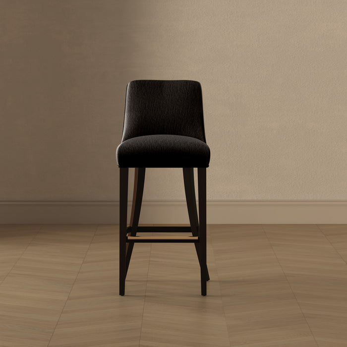 Beever Modern Chenille Wood Upholstered Barstool in Black