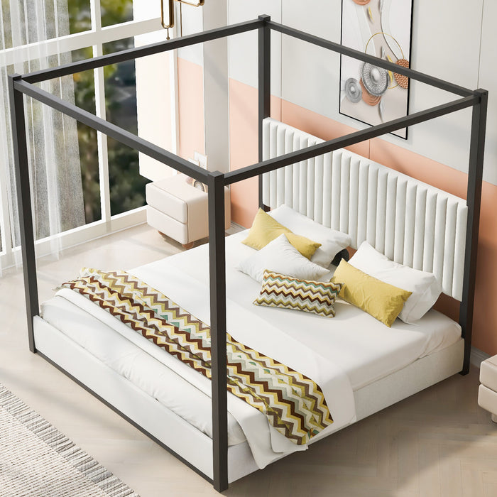 Sophia Upholstery Canopy Platform Bed with Foam Headboard and Velvet,King Size,Black King Bed
