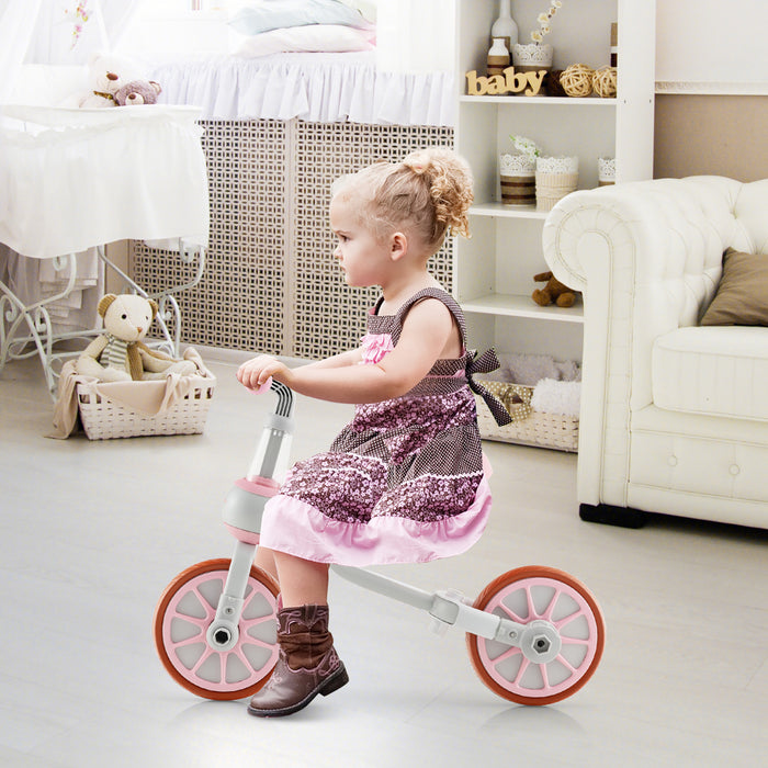 Costway 4 In 1 Kids Tricycles With Push Handle & Training Wheels Baby Balance Bike Pink