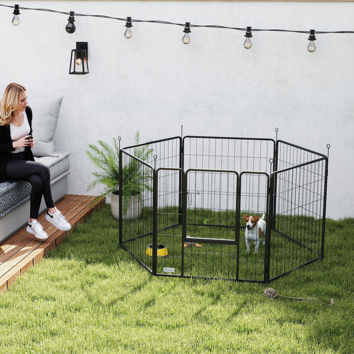 PawHut Dog Playpen, 31.5\"W Heavy-Duty Metal Puppy Play Pen, Pet Exercise Fences for Outside and Indoor, DIY Design with Door for Small Dogs, 6 Panels, 23.5\"H
