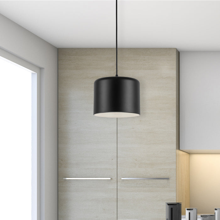 Dainolite Emilia 1 Light Pendant Matte Black Finish Matte Black/White Shade Lamp