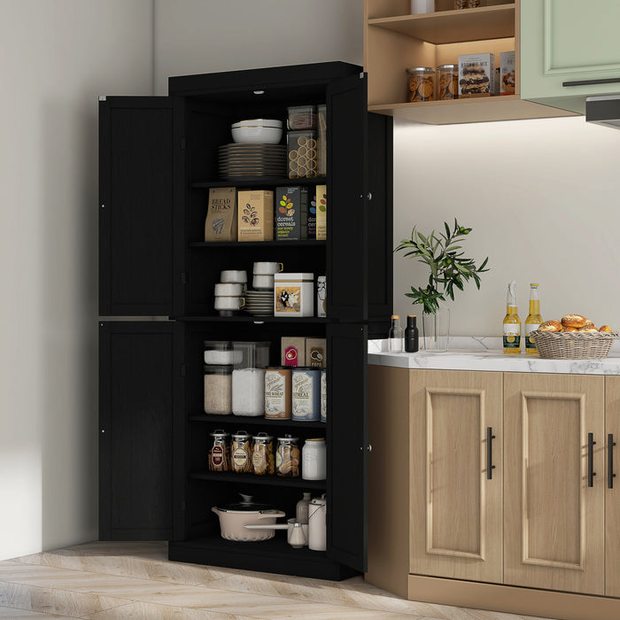 HOMCOM Freestanding 4 Door Kitchen Pantry Cabinet with Shelves Black