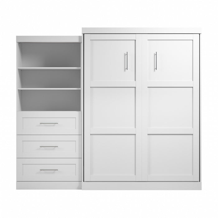 Bestar Pur Queen Murphy Bed and Shelving Unit with Drawers 101-Inch Wall Bed - White