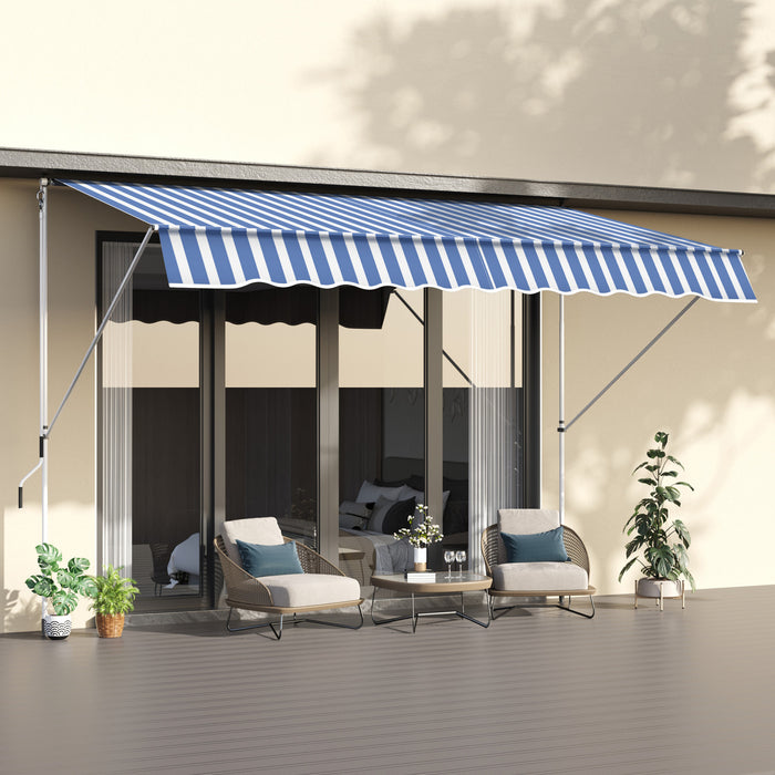 Outsunny 10x5ft Manual Retractable Awning, Patio Sun Shade Canopy Shelter With 5.6-9.2ft Support Pole, Water Resistant Uv Protector, For Window, Door, Porch, Deck, Blue