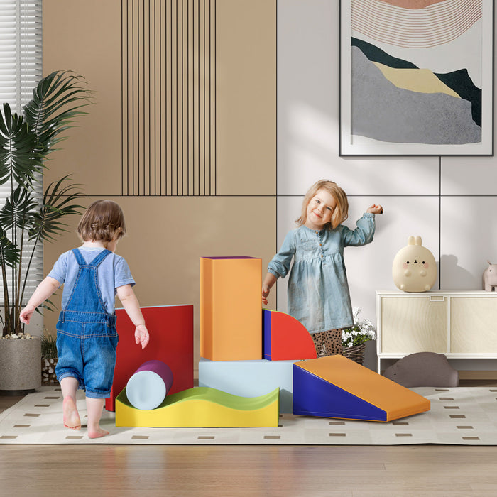 Soozier 7 Pieces Soft Play Foam Climbing Blocks, Indoor Modular Kids Play Toys, Lightweight Interactive Set For Climbing, Crawling, Sliding For Baby Preschooler, Dark Colour