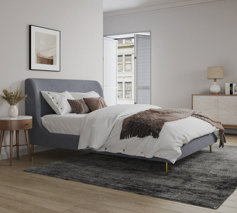 Heather Mid-Century Modern Velvet Upholstered Full Bed in Gray and Gold