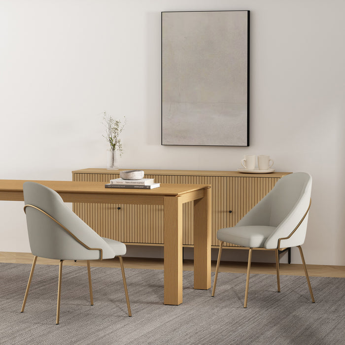 Gracie Modern Vegan Leather Metal Dining Chair in Stone Gray and Gold - Set of 2