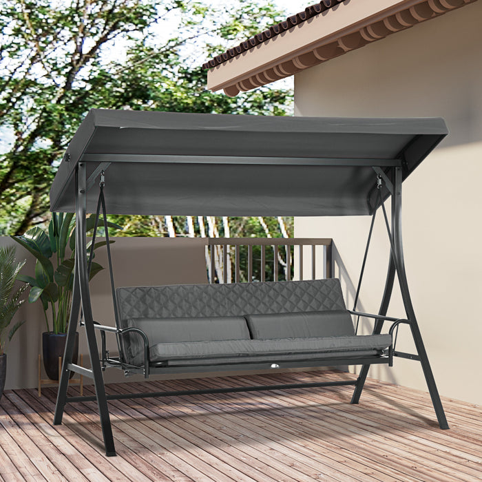 Outsunny 3 Person Porch Swing Bed With Adjustable Canopy Dark Grey