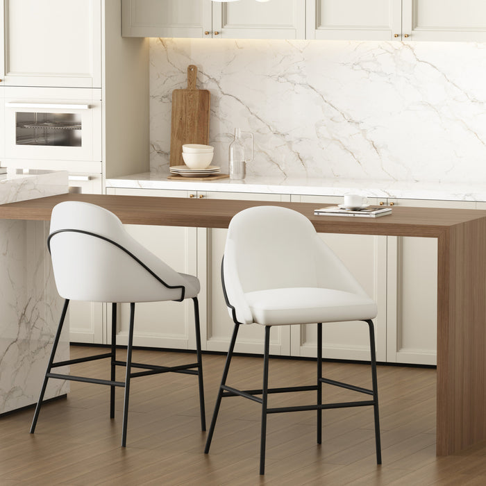 Gracie Modern Metal Upholstered Counter Stool in White and Black - Set of 2