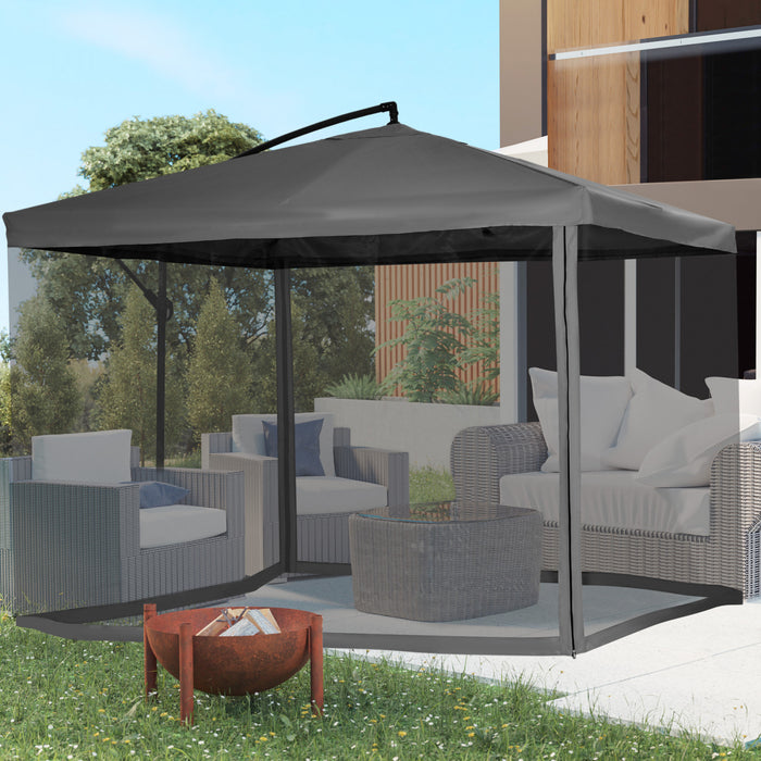 Outsunny Offset Patio Umbrella W/net, Cantilever Patio Umbrella, Dark Grey