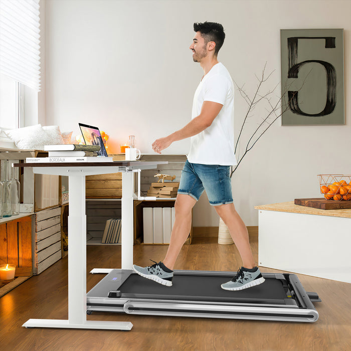 Costway 2-in-1 Folding Treadmill 2.25hp Jogging Machine W/ Dual Led Display Silver